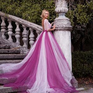 Gemengde kleur trouwjurken kralen backless sexy vrouwen meisje trouwjurk jurk met mouw 2019 tule rok hoge lage kleurrijke trouwjurk