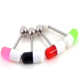 Gemengde kleuren 316L roestvrijstalen pil capsule tong pin pin ring ring barbell body piercing sieraden wom jlllda