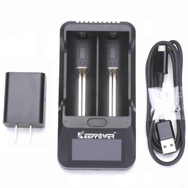US EU PLIG KEEPPOWER 3.7V LI-ION SMART DOULBE Battery Charger avec ￩cran L2 ￉cran pour des batteries rechargeables de 10440/14500/16340/16650/18350/18500/18650/26650