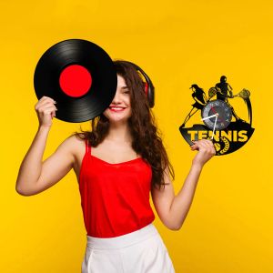 Mixed Doubles Tennis Player Vinyl Album Record Wall Clock Ball Game Physical Oefening Sport Artwork Bekijk tennisliefhebbers geschenken