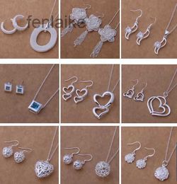 Gemengde mode -sieraden set 925 zilveren ketting oorbellen voor vrouwen om zijn vriendin / vrouw geschenken te sturen gratis verzending 9set / lot 1466