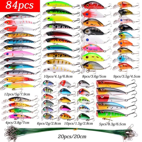 Kits de señuelos de pesca mixtos Crankbait Minnow Popper señuelo Bass Baits wobbler Set realista cebo de pesca falso Tackle 240223