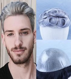 Tupé de cabello humano gris mezclado para hombres Sistema de reemplazo de cabello humano Remy brasileño Men039s Toupee 30mm Toupee de piel rizada 1514018