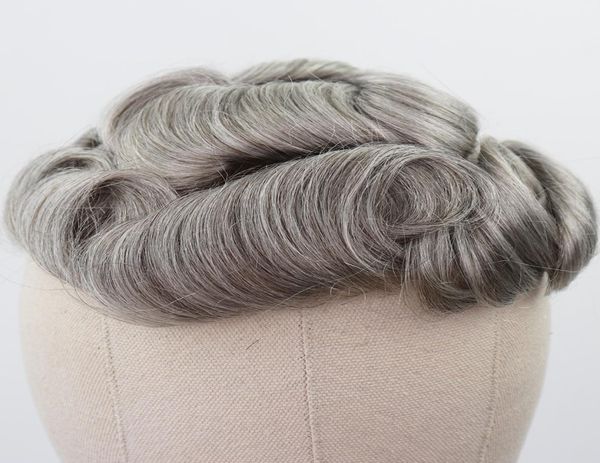 Toupee de cheveux humains gris mixte pour hommes Brésilien Remy Système de remplacement des cheveux humains Men039 Toupee 30 mm Toupee cutanée Toupee New3737625