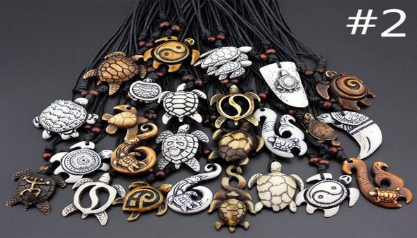 Bijoux mélangés lots entiers 25 pièces imitation os de Yak sculpté chanceux surf tortues de mer pendentifs collier pour hommes femmes enfants 01455118