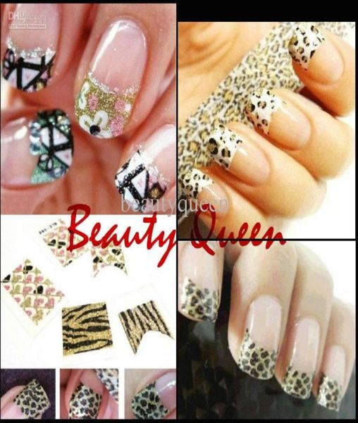 Mixte Corée Mode Design 3D Nail Art Français Stickers Autocollant Glitter Nail Decal Conseils Léopard Fleur Dentelle Cravate Décoration1999164