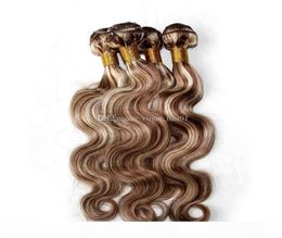 Paquetes de tejido de cabello de color de piano mixto Onda del cuerpo Dos tonos 8 613 Resaltado Marrón Rubio Color Extensiones de cabello humano virgen 5216133