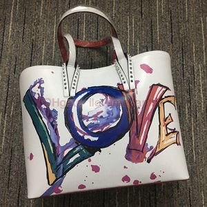 Impresión mixta Mujeres Grandes bolsas de compras Platfor garabatos bolsos de diseñador totalizadores bolso de cuero genuino compuesto Redbottomshoulder bolsa de fondo rojo