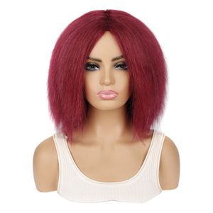 Pelos reales mixtos Peluca Tocados Vino rojo Fluffy Explosivo Tocados Pelucas de pelo afro corto