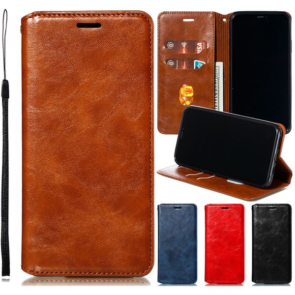 Vente mixte Crazy Horse Texture PU Leather Wallet Phone Case pour iPhone 11 Pro X XR XS Max 6 7 8 Plus et Samsung Note 10 Pro S8 S9 S10 Plus