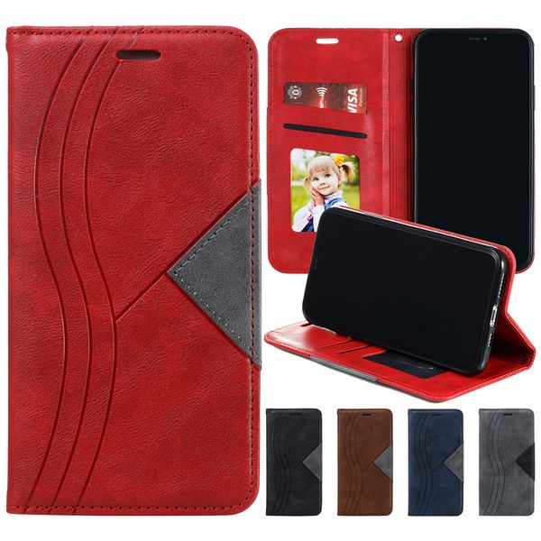 Vente mixte Couture Couleur Forte Attraction Magnétique Portefeuille Étui de Téléphone pour iPhone 11 Pro X XR XS Max et Samsung Note 10 Pro S8 S9 S10 Plus