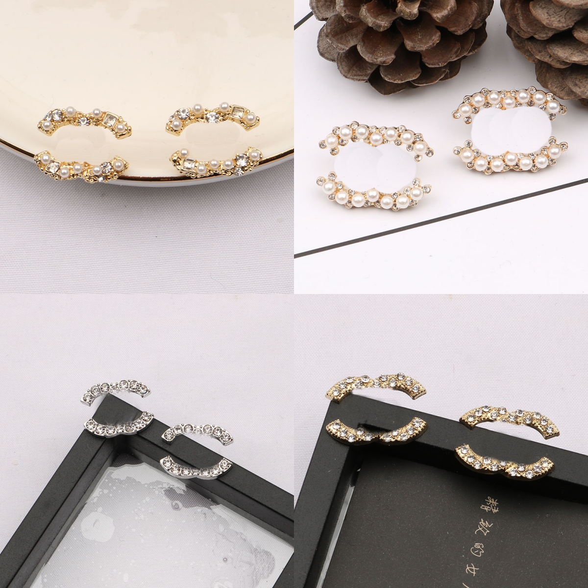 Mixed Simple 18K Gold plaqué 925 Silver Luxury Brand Designers Lettres Stud Géométrique Femmes célèbres Round Crystal Rinestone Pearl Oreau de mariage Jewerlry