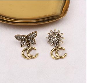 Style mixte Plaqué or 18 carats Marque de luxe Designers G Lettres Boucles d'oreilles classiques géométriques Femmes 925 Argent Cristal Strass Boucle d'oreille Bijoux de fête de mariage