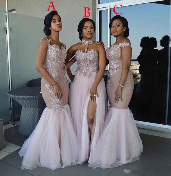 Vestidos de dama de honor largos de estilo mixto 2019 Longitud de piso Apliques Sash