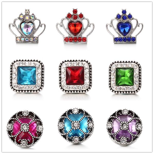 Styles mixtes Snap Button Jewelry Crystal Crown Snap Buttons Fit 18mm Snap Button Bracelet Rng Collier pour les femmes s'enclenche bijoux
