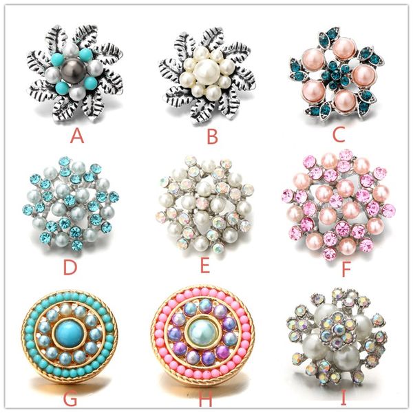 Styles mixtes Snap Button Jewelry Faux Pearl Snap Buttons Fit 18mm Snap Button Bracelet Rng Collier pour les femmes s'enclenche bijoux