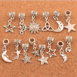 Cuentas mixtas de metales con forma de estrella, Luna, sol, 280 unids/lote, colgante de plata tibetana, pulseras europeas DIY, producto en oferta