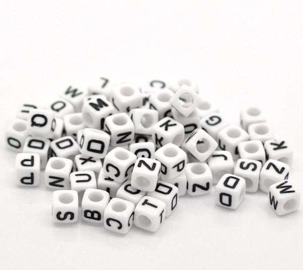 Alphabet/lettre blanc mélangé Cube perles acryliques 6x6mm(1/4