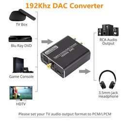 Mezclador 192khz Dac Convertidor digital a analógico Fibra óptica coaxial Spdif a Rca Adaptador de audio Jack de 3,5 mm con adaptador de cable óptico