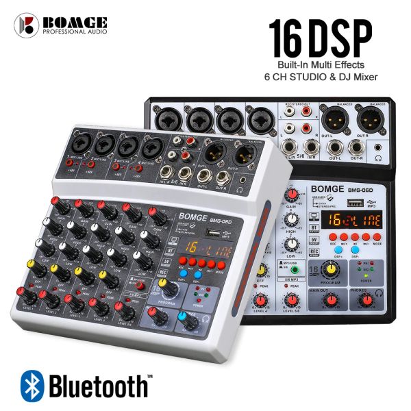 Mixer 2021 Nouvelle carte son sans fil à 6 canaux audio mixeur de mixage portable Portable Console USB avec 16 DSP Echo 48V Phantom Power