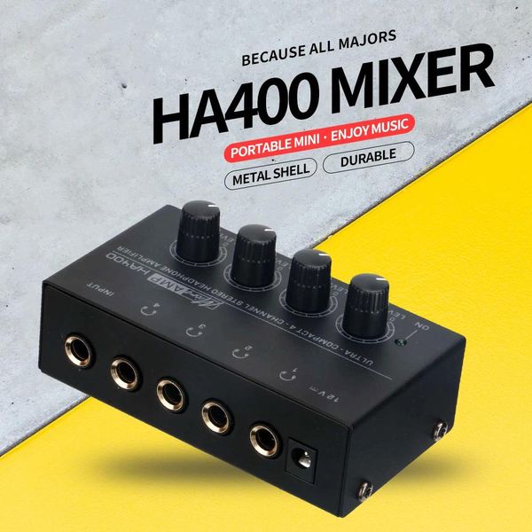 Mixer 2022 Amplificateur audio Ultracompacte le plus récent HA400 Ultracompacact Amplificateur 4 canaux Mini O Amplificateur de casque stéréo avec adaptateur d'adaptateur Power Adaptateur