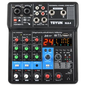 Mezclador Tarjeta de sonido profesional de 4 canales Mezclador de audio Pc Reproducción USB Reproducción de grabación Mini consola de mezcla Dj para Podcast Karaoke Teyun Na4