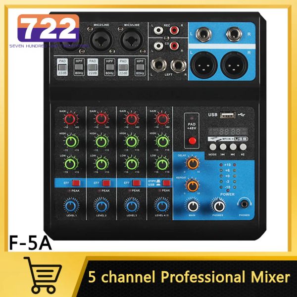 Mixer 5 Way Professional Sound Mixer Enregistrement Recordage de cartes sonores gratuites Console Mélangeur Mixer Audio Pro DJ Équipement audio