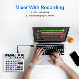 Console de mixage sonore à 6 canaux, 16 Dsp, compatible Bluetooth, Interface Usb, enregistrement, ordinateur Mp3, moniteur d'alimentation 48v, mélangeur Audio