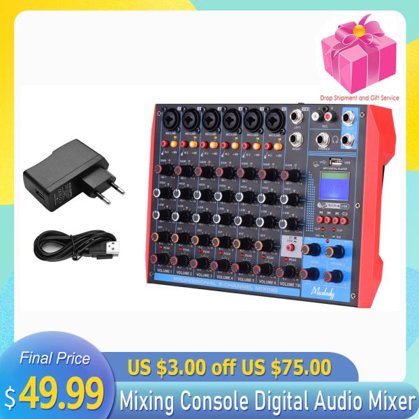 Mezclador AG8 Consola de mezcla de 8 canales 6 Channe Audio Digital Audio mezclador Builtin 48vphantom Power Sound Mixer para grabar karaoke de transmisión