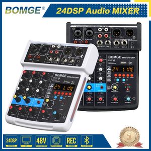 Mezclador Mezclador de Audio 4 Canales 24 Dsp Consola de Interfaz de Tarjeta de Sonido USB con Bluetooth 48v Phantom Power Grabación a PC