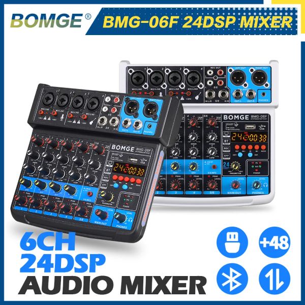Mixer Bomge le plus récent 6 canal 24 DSP USB Audio Mixer Interface Portable Mélange de mixage Console Sound Carte pour DJ Karaoke PC Recordage
