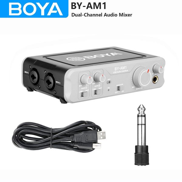 Mezclador Boya Byam1 Mezclador de audio de doble canal para micrófono de condensador dinámico PC Computadoras portátiles Altavoz Micrófonos Xlr Instrumento