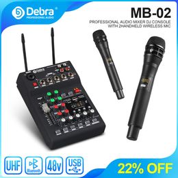 Mixer Debra MB02 UHF Système de microphone sans fil DJ Console Minker avec Bluetooth 48V Phantom Power for Studio enregistrer le karaoké en direct