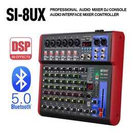 Mixer Debra Pro 8 canaux Dj Controlle avec effet de réverbération 99dsp Bluetooth 5.0 Usb Mixer Usb pour karaoké Pc enregistrement micro à condensateur.