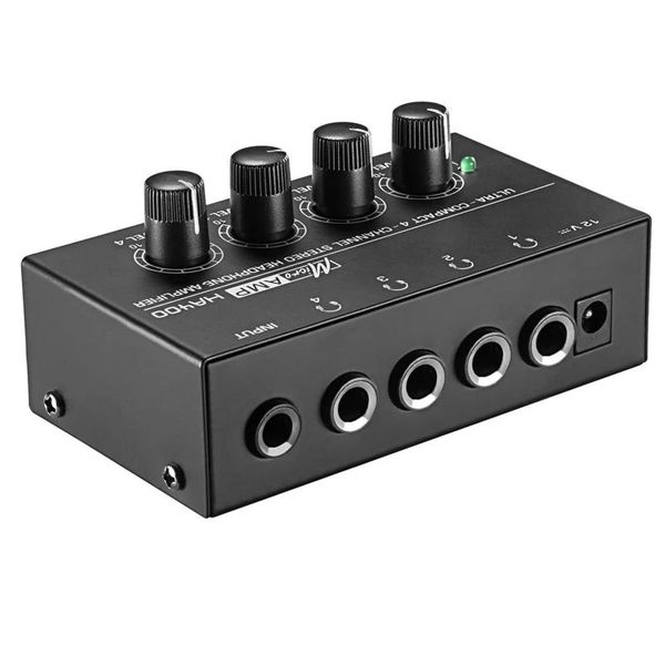 Mixer EU Plug HA400 Ultracompacact 4 canaux mini amplificateur de casque stéréo audio avec adaptateur d'alimentation noir