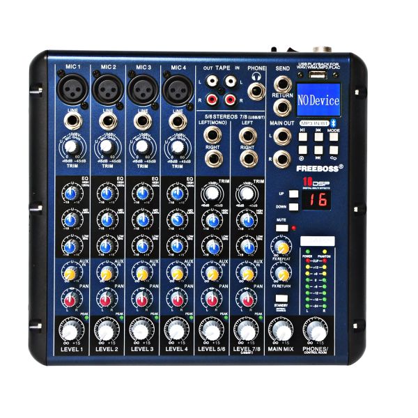 Mezclador GRATIS de 8 canales Sound Consola Mezclamiento Bluetooth USB Registro 16 DSP Deleting Effect School Karaoke Party Dj Audio Mixer SMR8