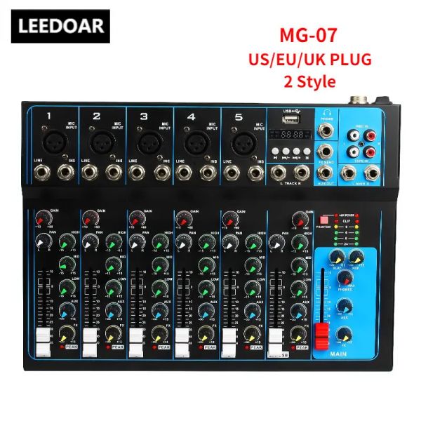 Mezclador Leedoar Professional Sound Mixer Table Stage Studio Live Karaoke Mini Mezclador de audio USB Sound Consola Mezclamiento DJ KTV Show 7 canal