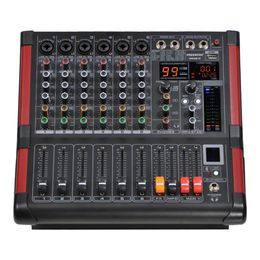 Mixer Mini6p 6 kanalen Power Mixing Console Amplifier Bluetooth Record 99 DSP Effect 2x170W Professionele USB Audio Mixer