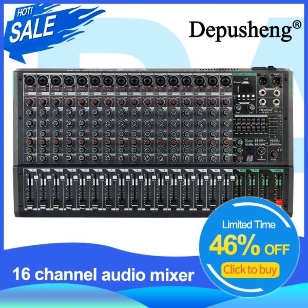 Mezclador Consola De Mezcla Depusheng Pa16 Mezclador De Audio Dj Profesional Tablero De Sonido Interfaz De Sistema De Escritorio 16 Canales Digital 99 Efecto De Reverberación