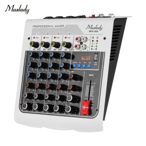 Mixer Muslady MIX400 6Cannel Audio Mixer Mélange Console EQ 3 bande avec effets de retard de réverbération + 48V Phantom Power Wireless Connect