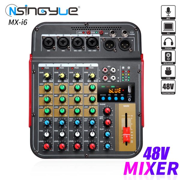 Mixer MXI6 6Cannel Professional Portable Audio Mixer Mixing Console Computer avec une alimentation électrique 48 V pour l'enregistrement de karaoké de fête