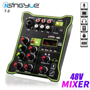 Mixer Portable Mini 5 Channel Audio Mixer DJ Sound Console met Bluetooth USB 48V Phantom Power voor pc -opnameparty -geluidsmixer