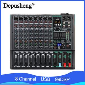 Mélangeur Audio professionnel Depusheng Pa8, Console de carte son à 8 canaux, Interface système de table de mixage Dj, 99 effets de réverbération intégrés