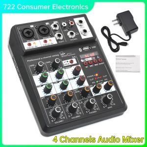 Mixer Professional Sound Mixing Console Bluetooth USB Record Computer 4 Channels USB Audio Mixer 110240V voor podiumprestaties Muziek