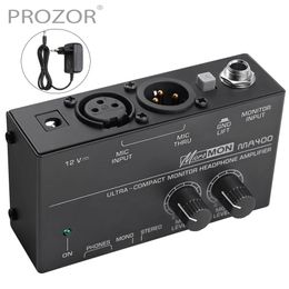 Mélangeur PROZOR amplificateur casque ultra compact pour signal audio microphone XLR vers sortie jack 6,35 mm 3,5 mm avec adaptateur secteur MA400