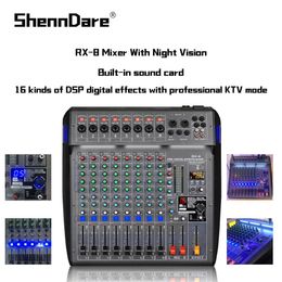 Mixer Rx8 Mixer Audio Professional met Nachtzicht 8 Kanaals 48v Fantoomvoeding Geluidskaart Mengpaneel 16 Soorten Dsp-effecten