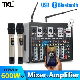 Mixer TKL DSP8 7 Channel Mixer -versterker met Wiress Microphone DJ Sound Mixing Console met USB 48V Phantom Power for Karaoke Stage