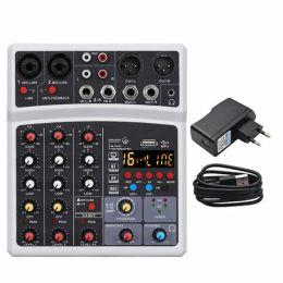 Mixer Wireless 4 -kanalen Audiosgeluid Mixer Meng DJ Console USB met 48V Phantom Power 16 DSP -effecten