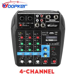 Mixer Woopker A4 Mixer Sound 4Channel Console Bluetooth USB Record ordinateur 48V Phantom Power Retard REPAEAT EFFET Audio Mixer