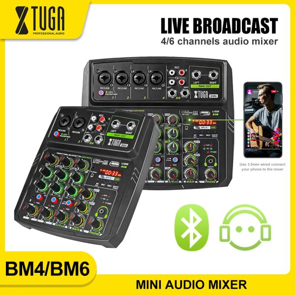Mixer Xtuga Mixer Audio DJ Console avec téléphone mobile Fonction de diffusion en direct, Bluetooth, surveillance, USB pour l'enregistrement PC, diffusion en direct